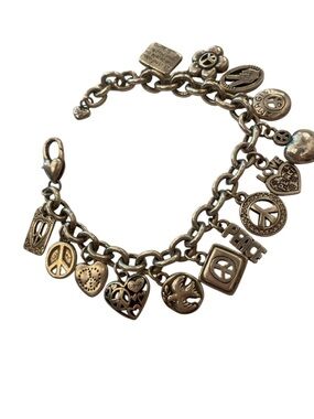 Brighton Women’s Peace Love Heart Silver Charm Bracelet Jewelry great condition